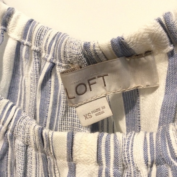 LOFT Peasant Top White Blue Stripe Size XS - Picture 3 of 9